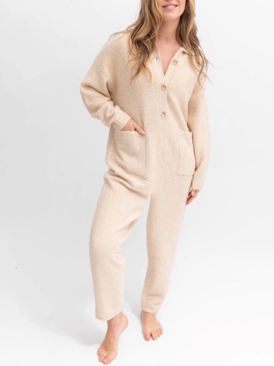 Smash + Tess Pants - NWT SMASH + TESS Florence Fleece Collared Oversized Jumpsuit in Birch Med/Large